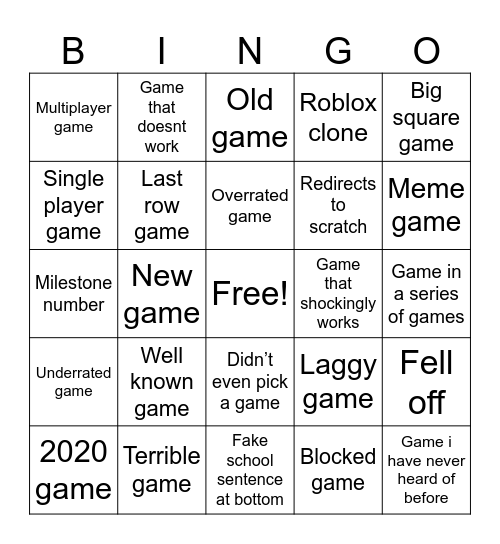 Game website Bingo Card