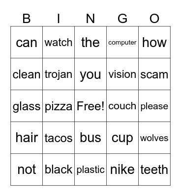 Word Search Bingo Card