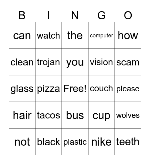 Word Search Bingo Card