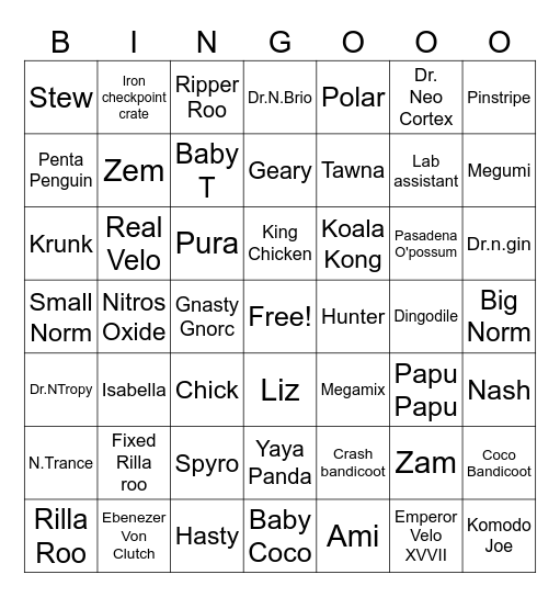 CTR Bingo Card
