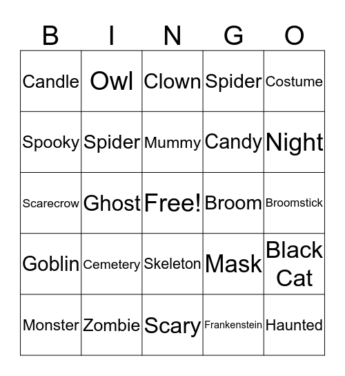 Halloween Bingo Card