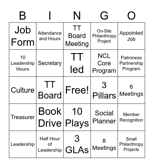 TT Orientation Bingo Card