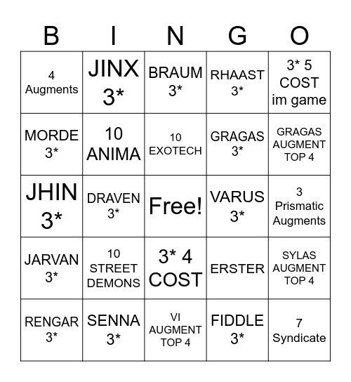 TFT BINGO BATTLE Bingo Card