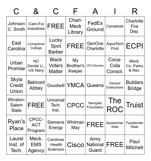 College and Career Fair 2025 Bingo Card