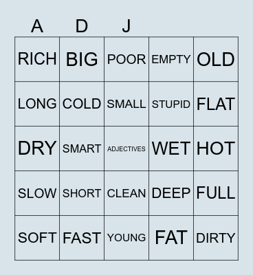 ADJECTIVES Bingo Card
