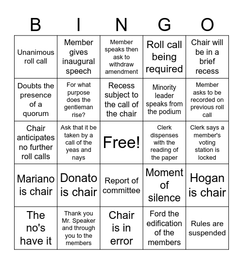 House session bingo Card