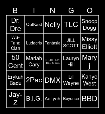 Corbella's 90s/2000s HIP HOP AND R&B Bingo Card