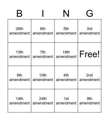 Amendment Bingo Card