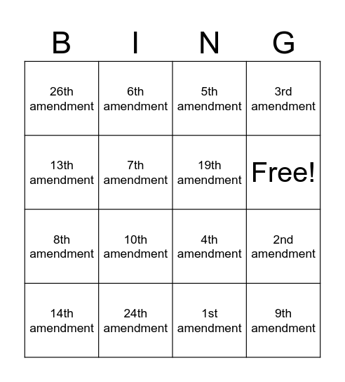 Amendment Bingo Card