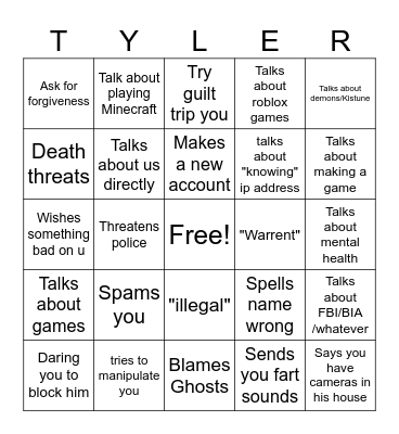 Tyler Bingo Card