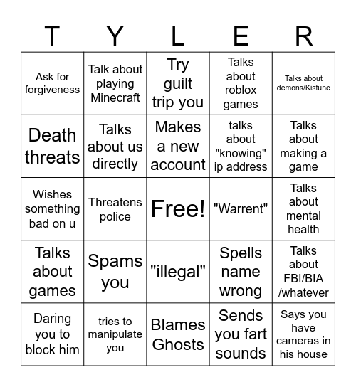 Tyler Bingo Card