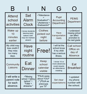 Attendance Bingo Card