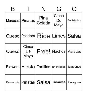 Cinco de Mayo Bingo Card