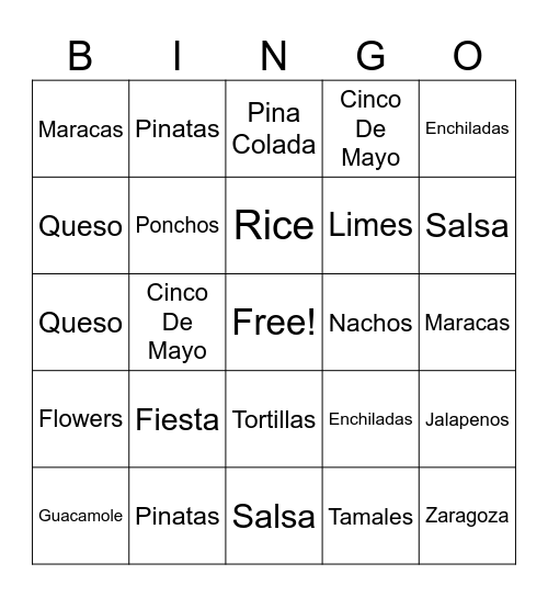 Cinco de Mayo Bingo Card