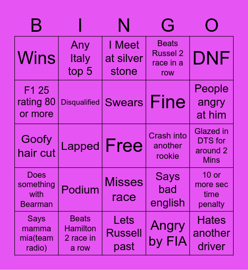 Kimi Bingo Card