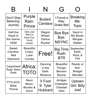 Music Bingo Card