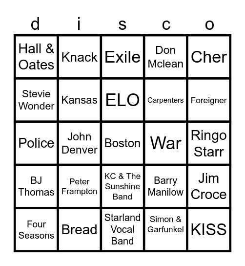 70's on 7 Bingo Card