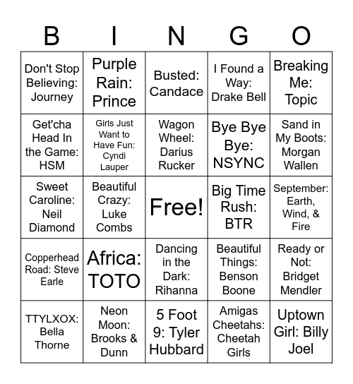 Music Bingo Card