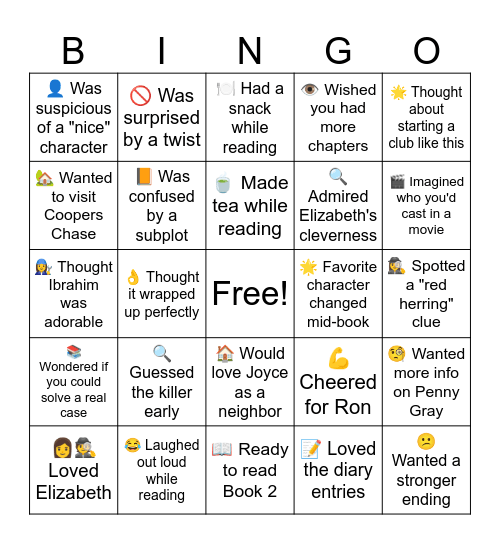 The Thursday Murder Club Bingo Card