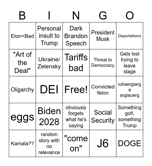 Biden "speech" bingo Card