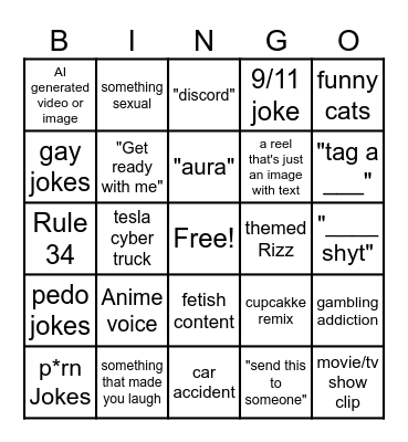 Instagram reels Bingo Card