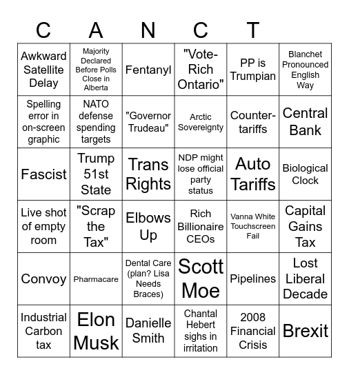 Election 2025 Bingo Card