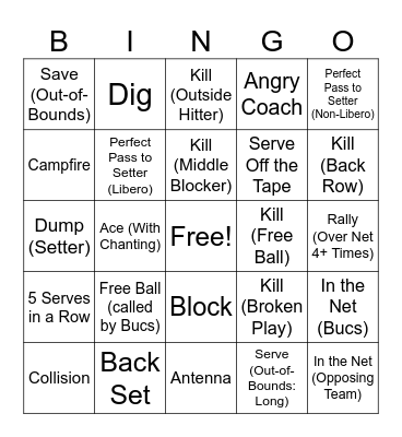 Volleyball BINGO Card