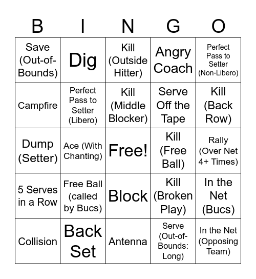 Volleyball BINGO Card
