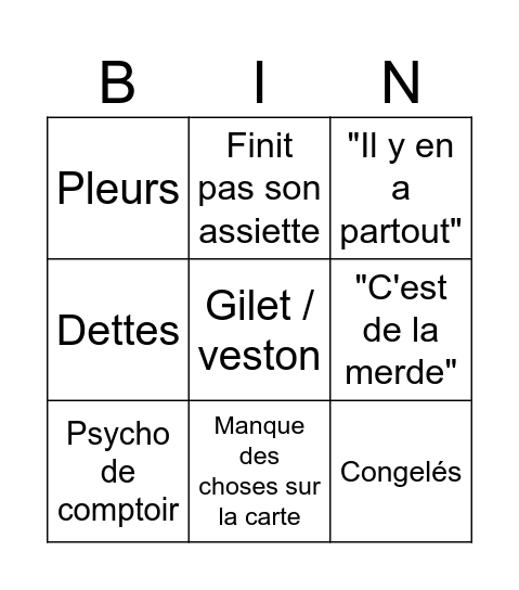 Cauchemar en cuisine Bingo Card