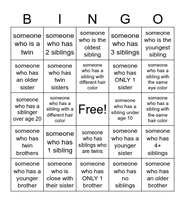 Classmate Bingo - Siblings Bingo Card