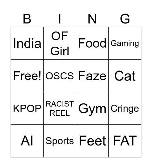 IG REELS BINGo Card