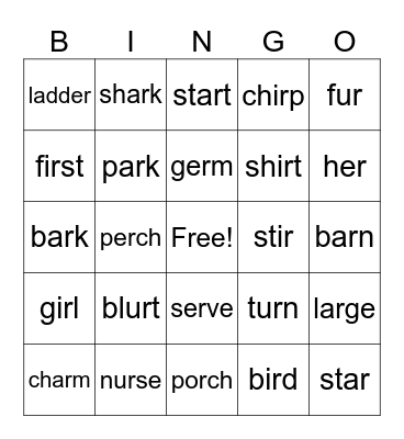 Review: R- Controlled Vowels Bingo Card