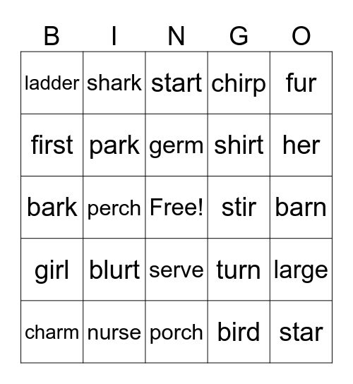 Review: R- Controlled Vowels Bingo Card