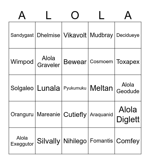 Thierry T.V. Round 1 (Pokémon Gen 7) Bingo Card