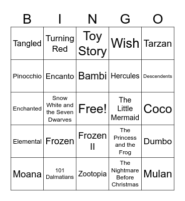 Disney Bingo Card