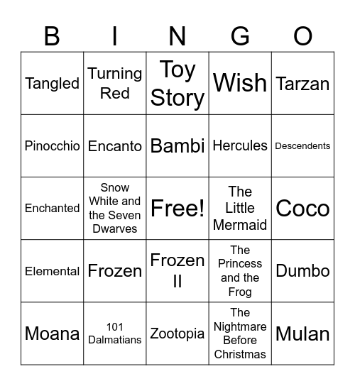 Disney Bingo Card