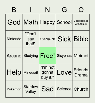 Rafa's Bingo Card