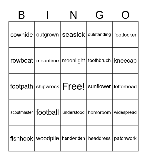 Compound Words Bingo Card