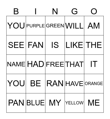 September/October Bingo Card