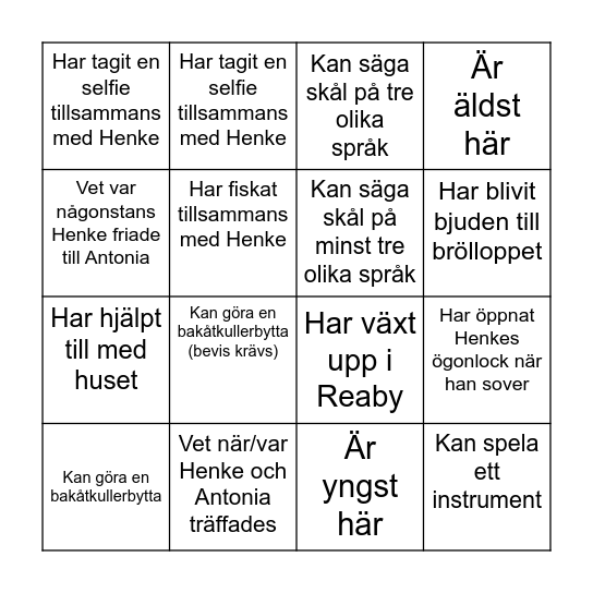 Mingel Bingo Card