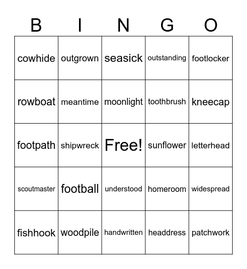 Compound Words Bingo Card