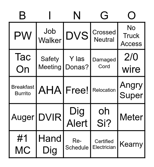 Power Plus Bingo Card