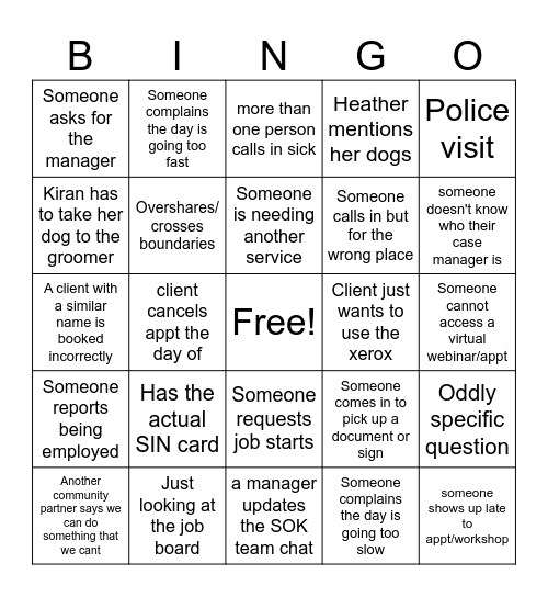 Work Bingo Card