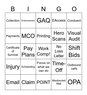 Work Comp Bingo Card