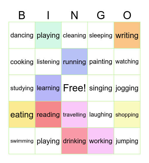 Gerund Bingo Card