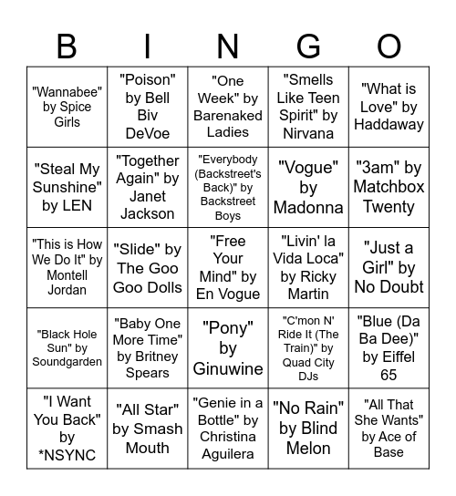 Pop Bingo Card