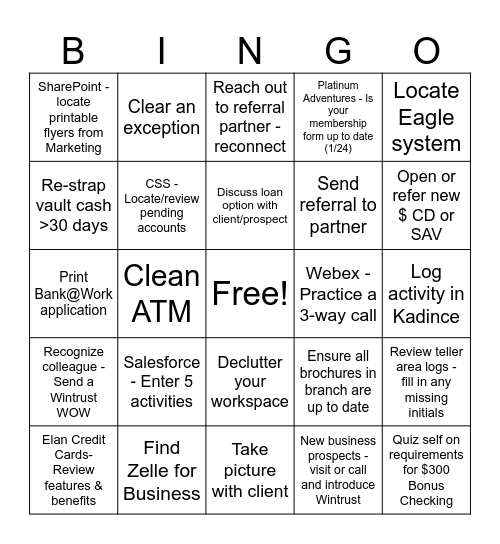 Wintrust Bingo Card