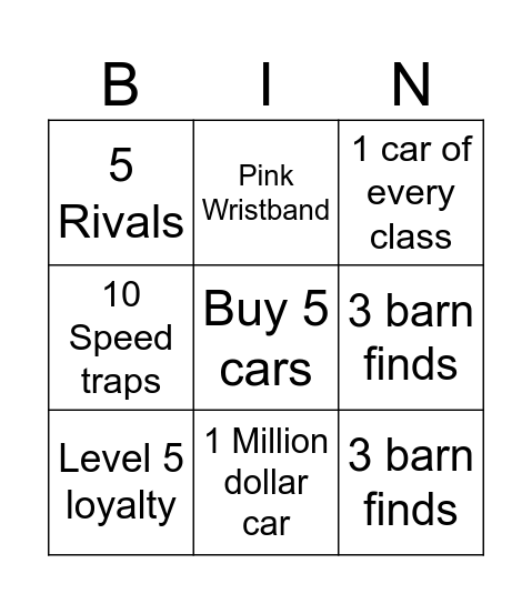 forza horizon 1 Bingo Card