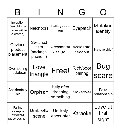 Kdrama Bingo Card