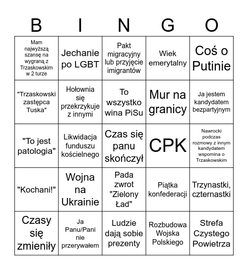 Debata Prezydencka 2025 Bingo Card